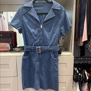 Amazon Blue Corduroy Belted Mini Dress